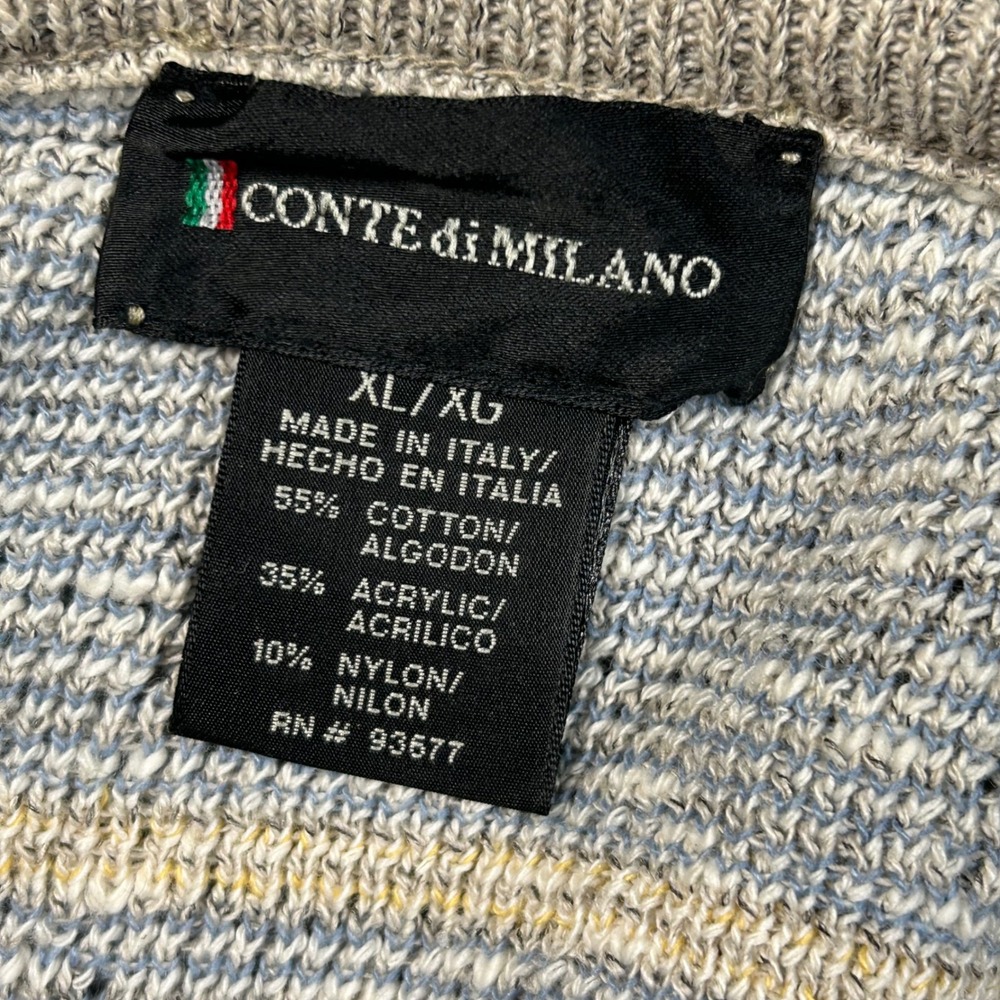 VTG Conte di Milano Sweater Knit V-Neck Plaid Men XL Made Italy Grey Blue Yellow - Picture 10 of 11